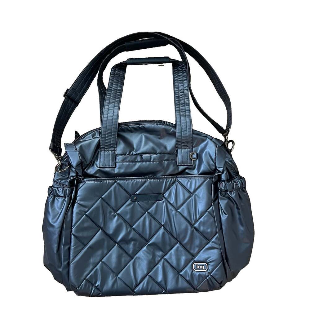 Lug Saunter Quilted Weekender Duffle Bag Metallic Indigo Blue NWOT Travel Strap